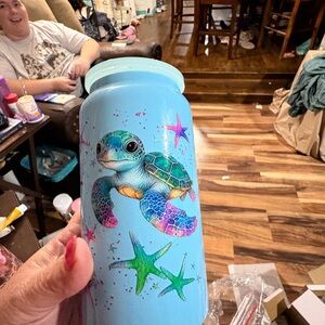 Blue Sea Turtle Tumbler with Starfish
